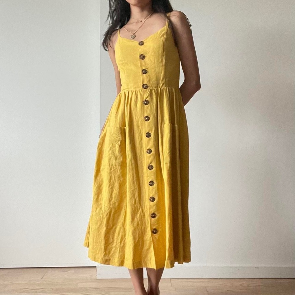 Yellow Midi Linen-Blend Sundress
